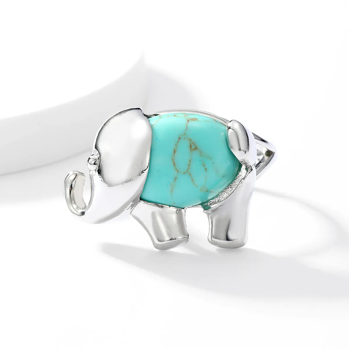 1 Piece Cute Elephant Stainless Steel Inlaid Turquoise Open Ring