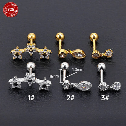 1 Piece Cute Flower Plating Inlay Sterling Silver Zircon Ear Studs