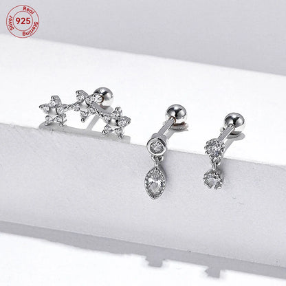 1 Piece Cute Flower Plating Inlay Sterling Silver Zircon Ear Studs