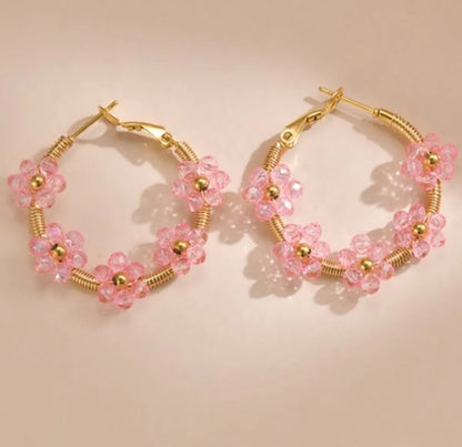 1 Piece Cute Flower Plating Titanium Steel Hoop Earrings