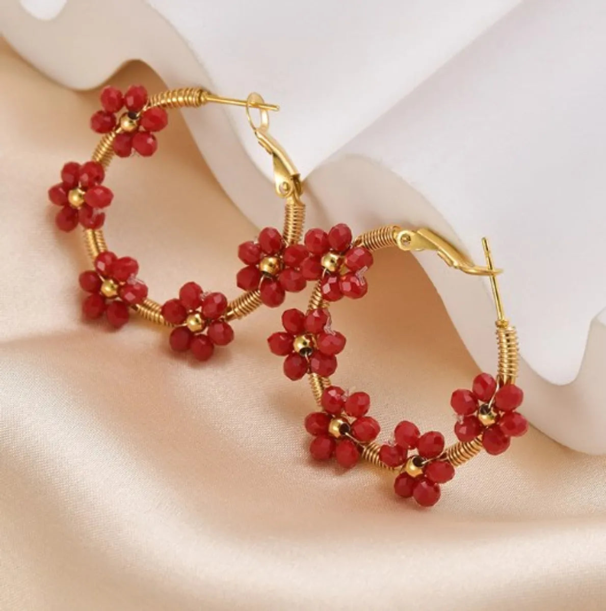 1 Piece Cute Flower Plating Titanium Steel Hoop Earrings