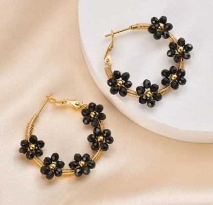 1 Piece Cute Flower Plating Titanium Steel Hoop Earrings