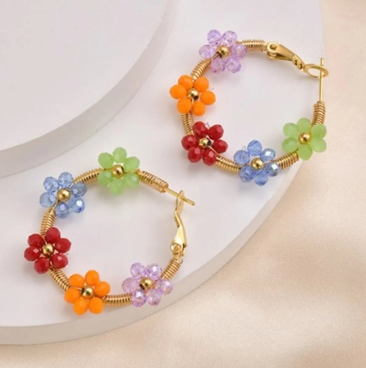 1 Piece Cute Flower Plating Titanium Steel Hoop Earrings