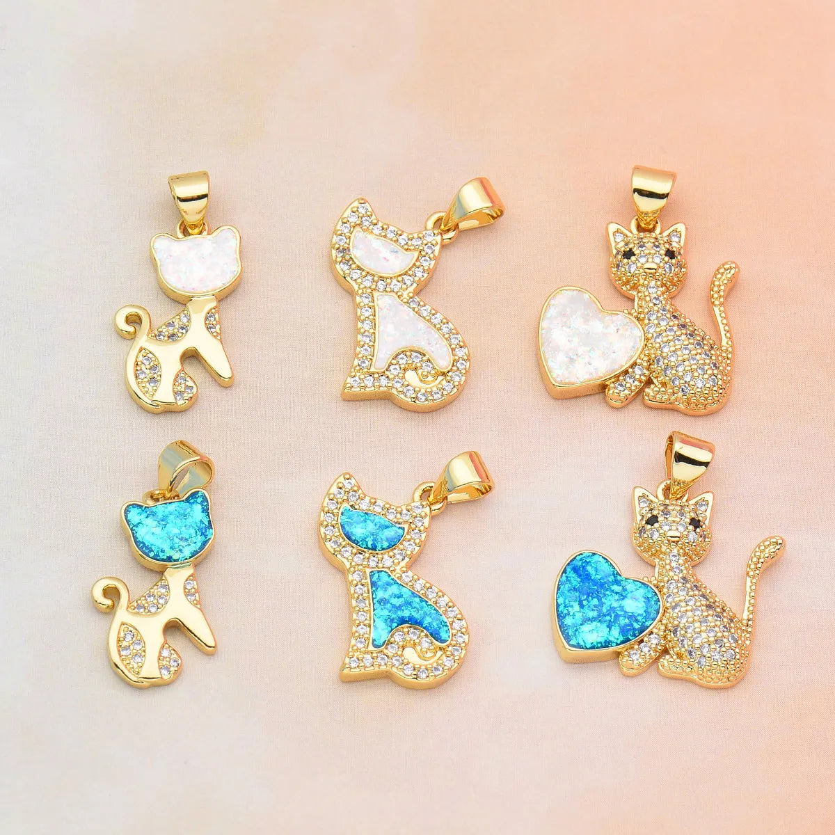 1 Piece Cute Heart Shape Cat Copper Plating Inlay Pendant Jewelry Accessories