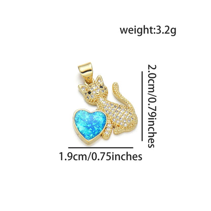 1 Piece Cute Heart Shape Cat Copper Plating Inlay Pendant Jewelry Accessories