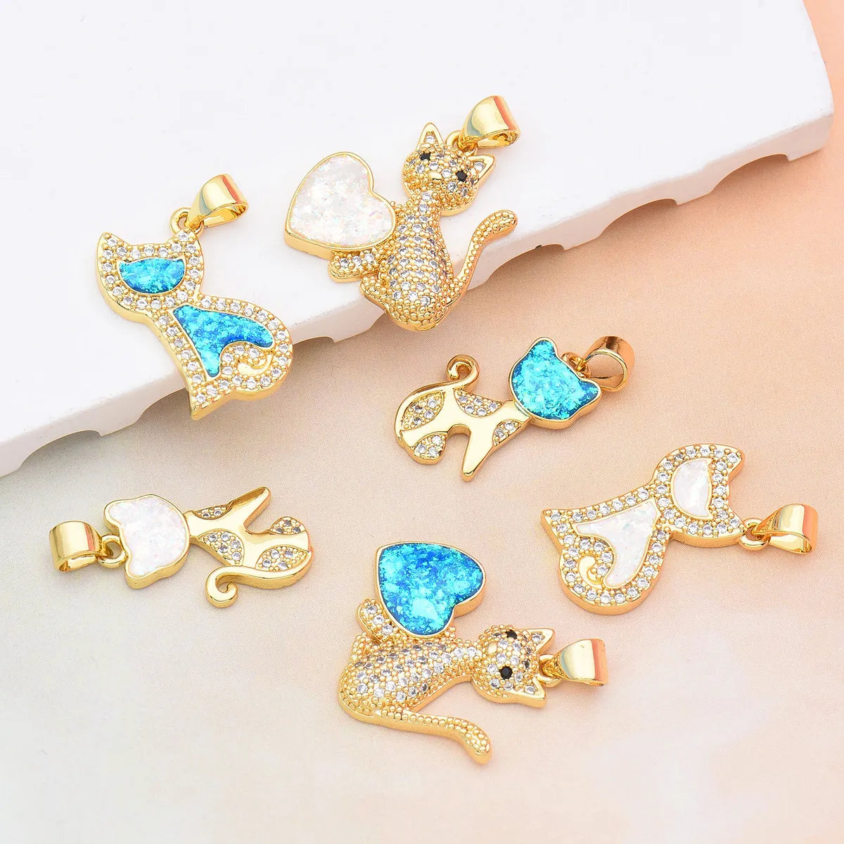 1 Piece Cute Heart Shape Cat Copper Plating Inlay Pendant Jewelry Accessories