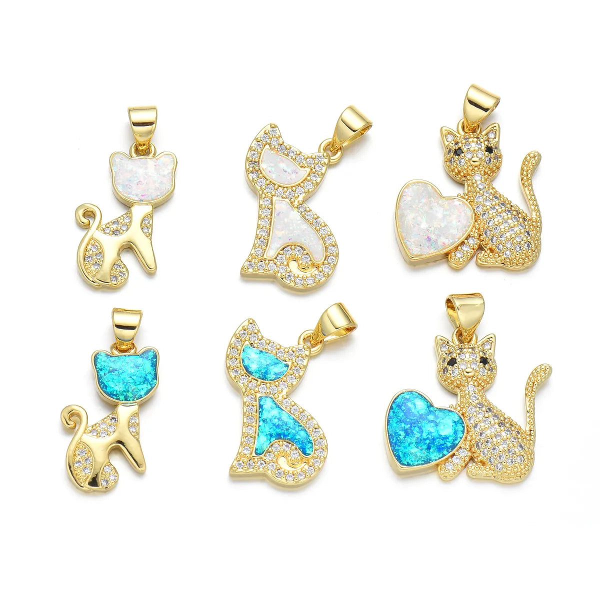 1 Piece Cute Heart Shape Cat Copper Plating Inlay Pendant Jewelry Accessories