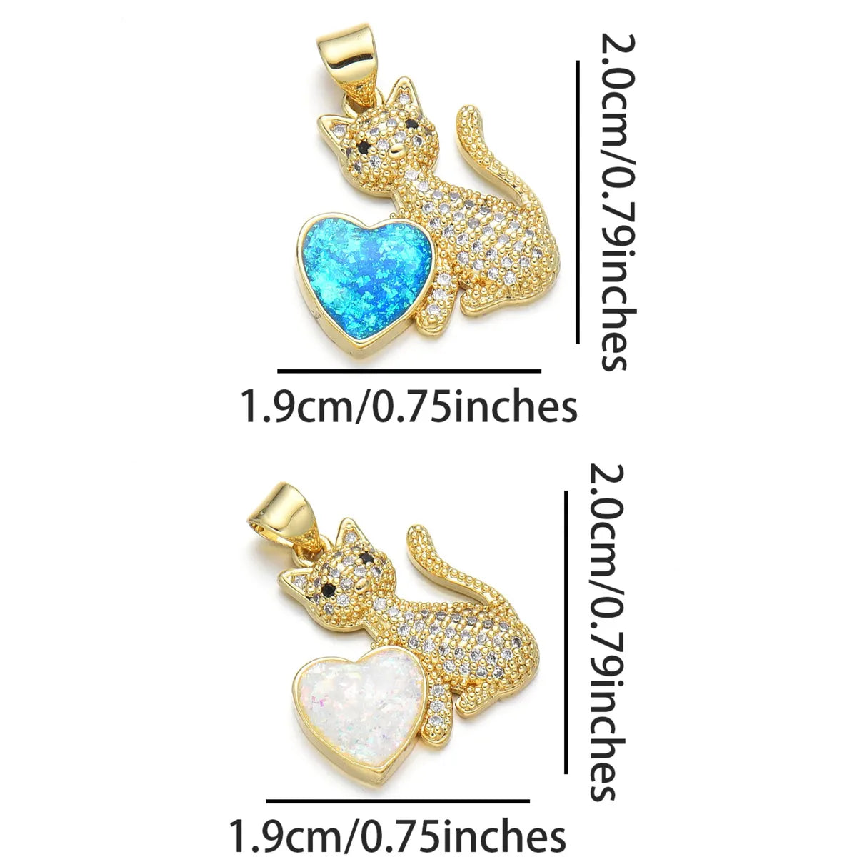 1 Piece Cute Heart Shape Cat Copper Plating Inlay Pendant Jewelry Accessories