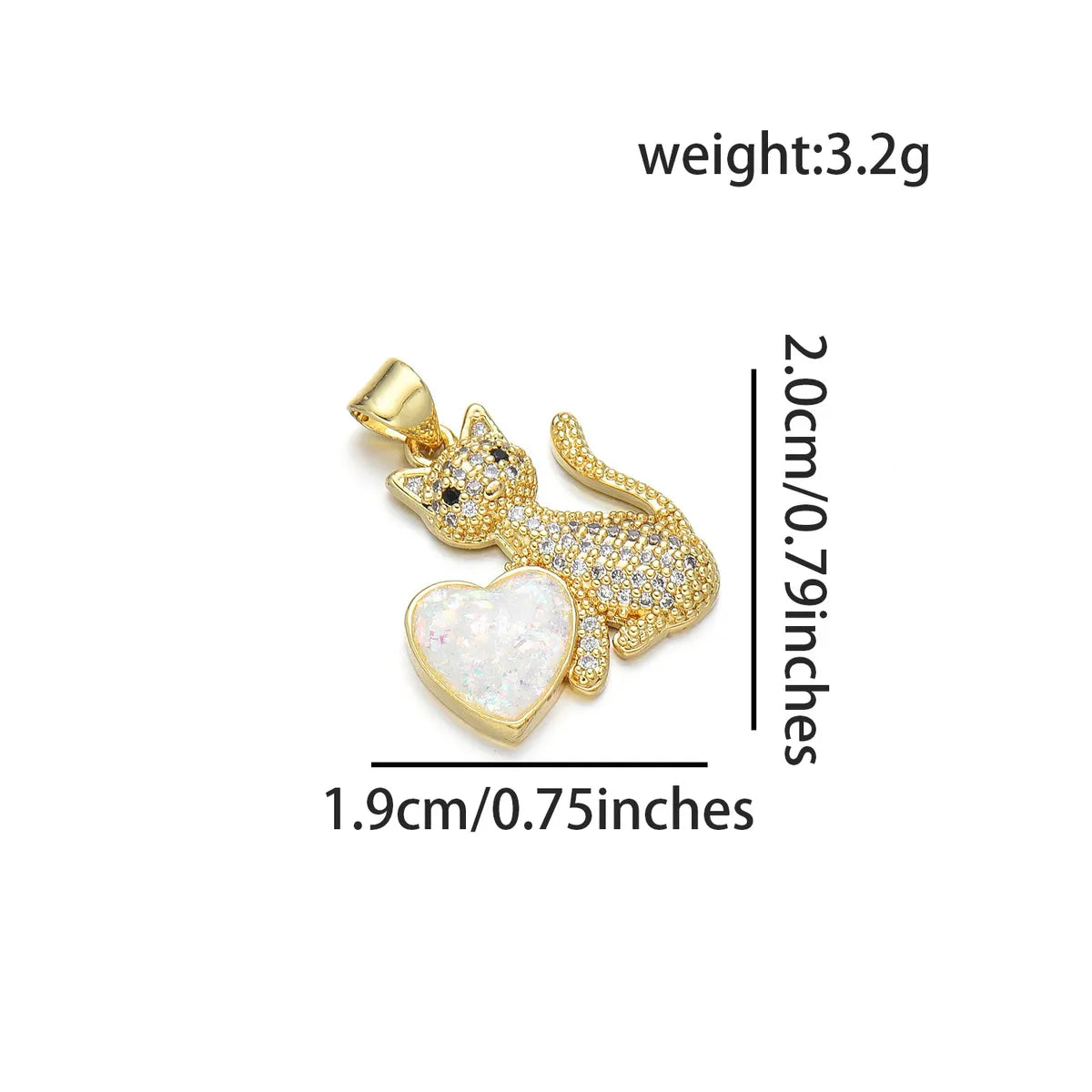 1 Piece Cute Heart Shape Cat Copper Plating Inlay Pendant Jewelry Accessories