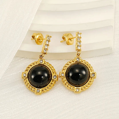 1 Piece Cute Queen Bridal Round Plating Inlay 304 Stainless Steel Rhinestones 18K Gold Plated Drop Earrings