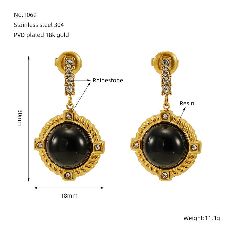 1 Piece Cute Queen Bridal Round Plating Inlay 304 Stainless Steel Rhinestones 18K Gold Plated Drop Earrings