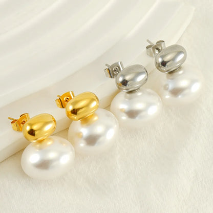 1 Piece Cute Queen Bridal Solid Color Plating Inlay Stainless Steel Pearl 18k Gold Plated Ear Studs