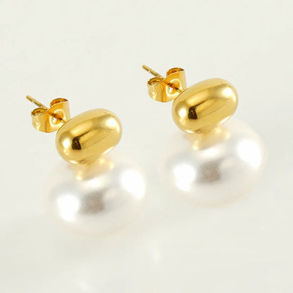 1 Piece Cute Queen Bridal Solid Color Plating Inlay Stainless Steel Pearl 18k Gold Plated Ear Studs