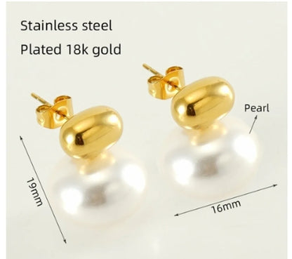 1 Piece Cute Queen Bridal Solid Color Plating Inlay Stainless Steel Pearl 18k Gold Plated Ear Studs