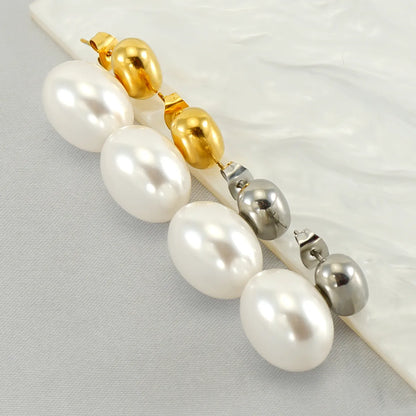 1 Piece Cute Queen Bridal Solid Color Plating Inlay Stainless Steel Pearl 18k Gold Plated Ear Studs