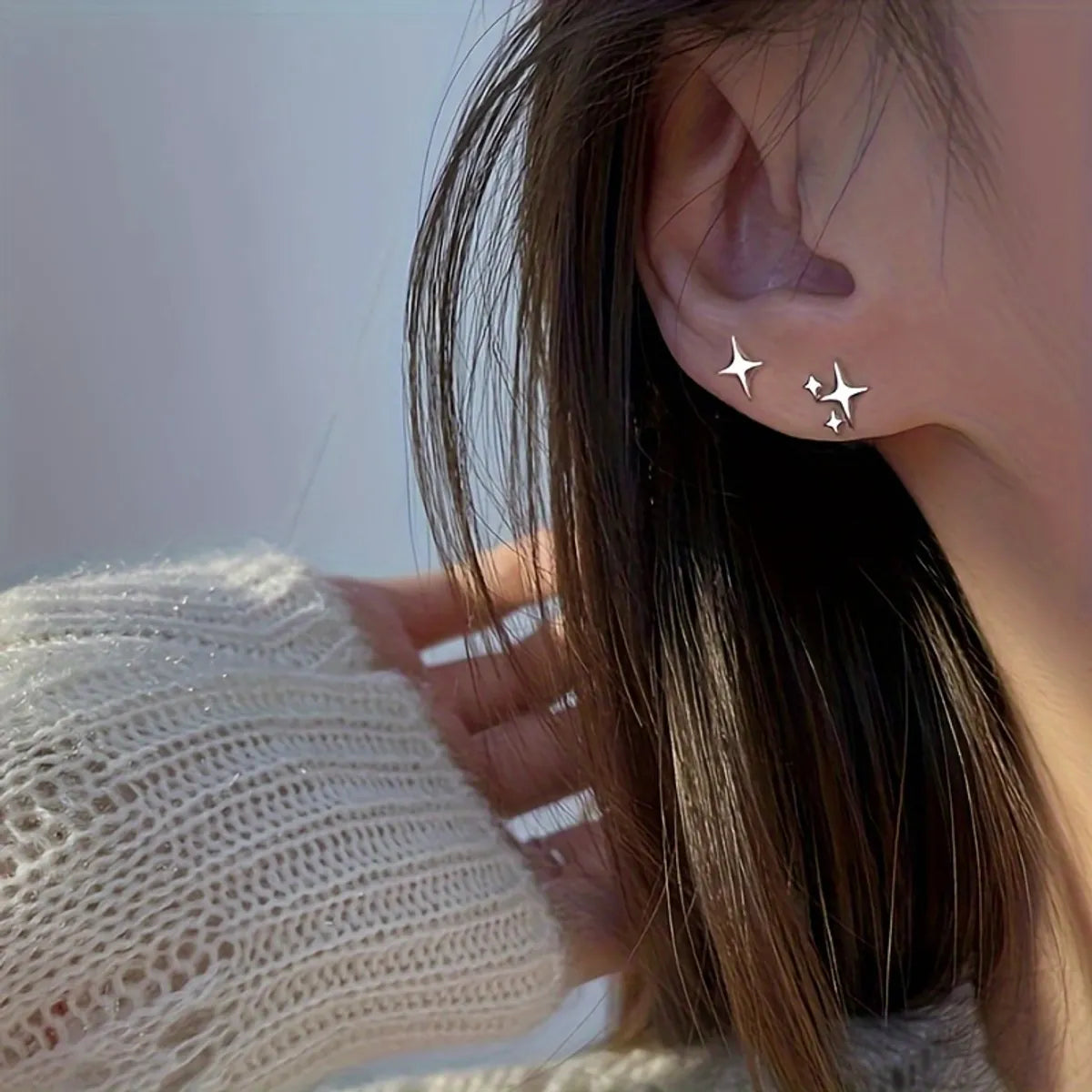 1 Piece Cute Shiny Star Asymmetrical Plating Alloy Silver Plated Ear Studs