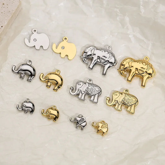 1 Piece Stainless Steel Zircon 18K Gold Plated Elephant Pendant