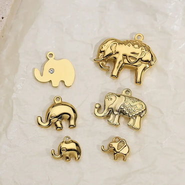 1 Piece Stainless Steel Zircon 18K Gold Plated Elephant Pendant