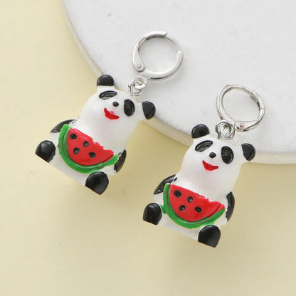 1 Piece Cute Simple Style Panda Watermelon Epoxy Resin Drop Earrings