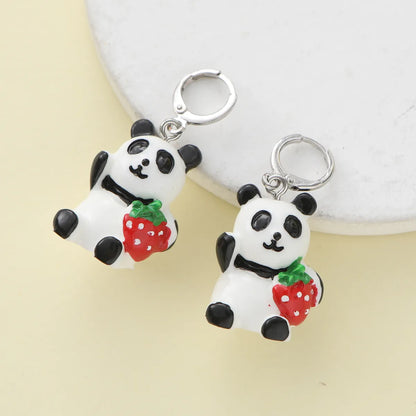 1 Piece Cute Simple Style Panda Watermelon Epoxy Resin Drop Earrings