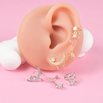 1 Piece Cute Star Moon Bear Plating Stainless Steel Ear Clips