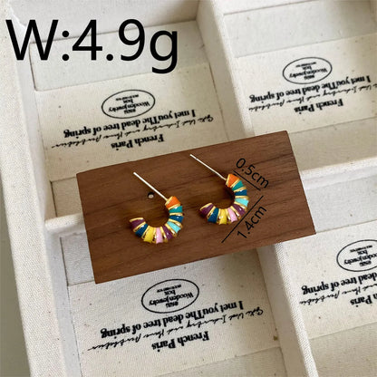 1 Piece Cute Sweet Commute V Shape Round Rainbow Enamel Lacquer Painting Copper 14K Gold Plated 18K Gold Plated Hoop Earrings Drop Earrings