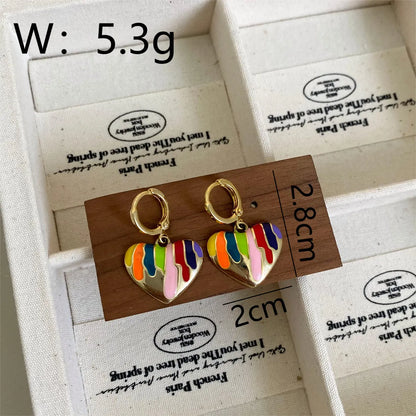 1 Piece Cute Sweet Commute V Shape Round Rainbow Enamel Lacquer Painting Copper 14K Gold Plated 18K Gold Plated Hoop Earrings Drop Earrings