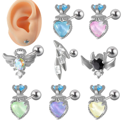 1 Piece Cute Sweet Heart Shape Rhombus Plating Inlay Stainless Steel Artificial Gemstones Ear Studs