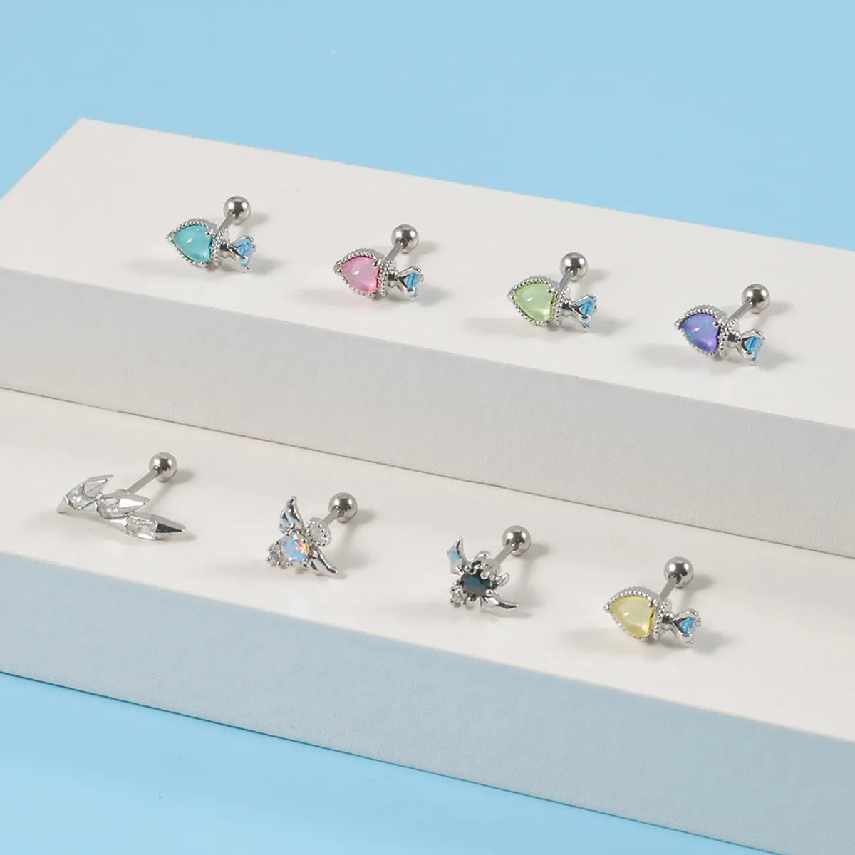 1 Piece Cute Sweet Heart Shape Rhombus Plating Inlay Stainless Steel Artificial Gemstones Ear Studs