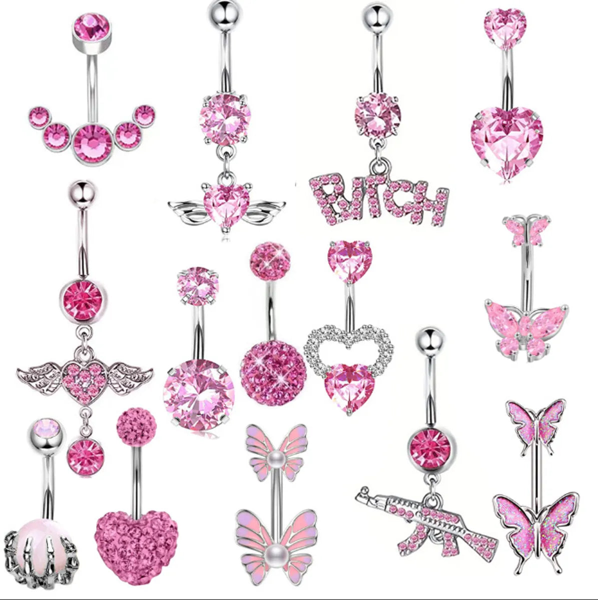 1 Piece Cute Sweet Letter Heart Shape Butterfly Plating Inlay Stainless Steel Zircon Navel Stud