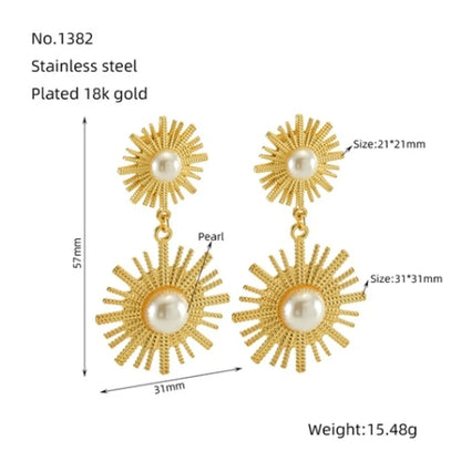 1 Piece Cute Wedding Bridal Flower Plating Inlay Stainless Steel Artificial Pearls 18k Gold Plated Drop Earrings