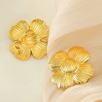 1 Piece Cute Wedding Bridal Flower Plating Inlay Stainless Steel Artificial Pearls 18k Gold Plated Drop Earrings