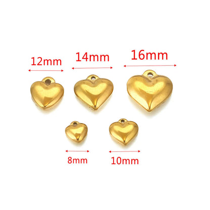 1 Piece Diameter 10mm Diameter 12mm Diameter 8mm 304 Stainless Steel 18K Gold Plated Heart Shape Pendant