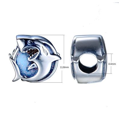 1 Piece Diameter 11.8mm Hole 4~4.9mm Sterling Silver Rhodium Plated Irregular Shark Whale Polished Beads