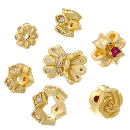 1 Piece Diameter 5mm Diameter 6 Mm Diameter 8mm Hole 1~1.9mm Hole 2~2.9mm Copper Zircon 18K Gold Plated Small Waist Petal Horse Eye Beads Spacer Bars