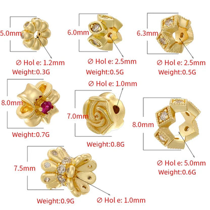 1 Piece Diameter 5mm Diameter 6 Mm Diameter 8mm Hole 1~1.9mm Hole 2~2.9mm Copper Zircon 18K Gold Plated Small Waist Petal Horse Eye Beads Spacer Bars