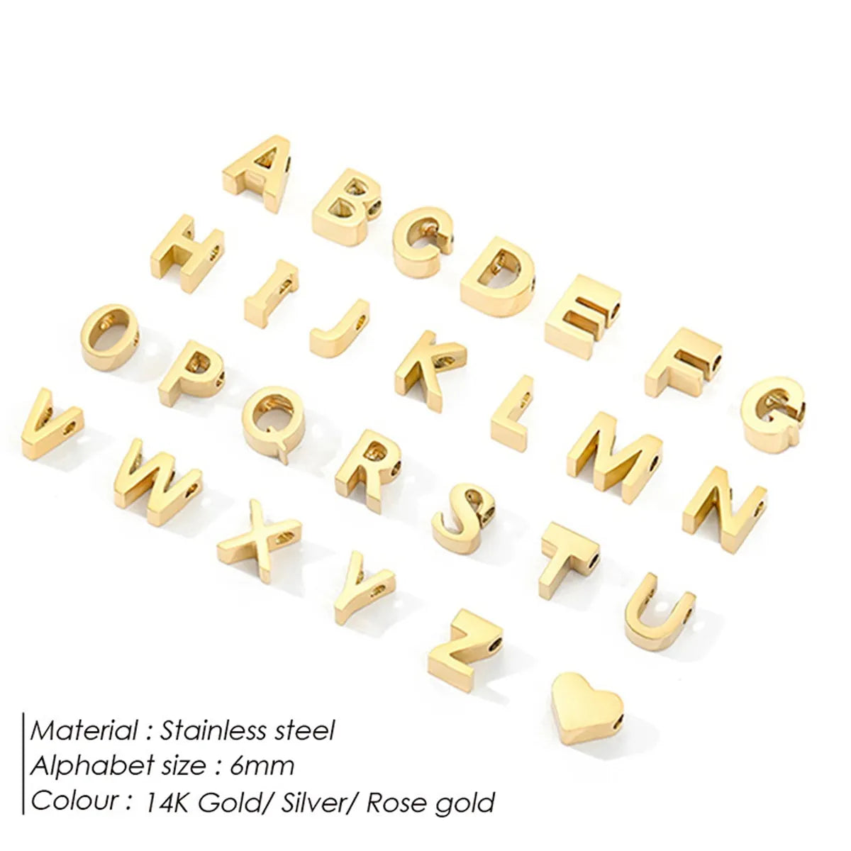 1 Piece Diameter 6 Mm 304 Stainless Steel 14K Gold Plated Letter Polished Beads