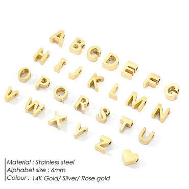 1 Piece Diameter 6 Mm 304 Stainless Steel 14K Gold Plated Letter Polished Beads