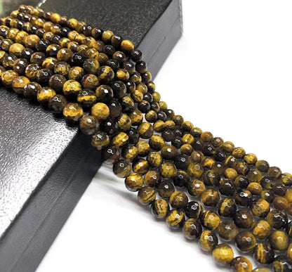 1 Piece Diameter 6 Mm Diameter 8mm 1.2-1.5 Beaded Natural Stone Tiger Eye Yellow Tiger Eyes Round Galaxy Planet Polished Beads