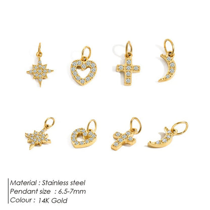 1 Piece Diameter 8mm 304 Stainless Steel Zircon 14K Gold Plated Letter Polished Pendant