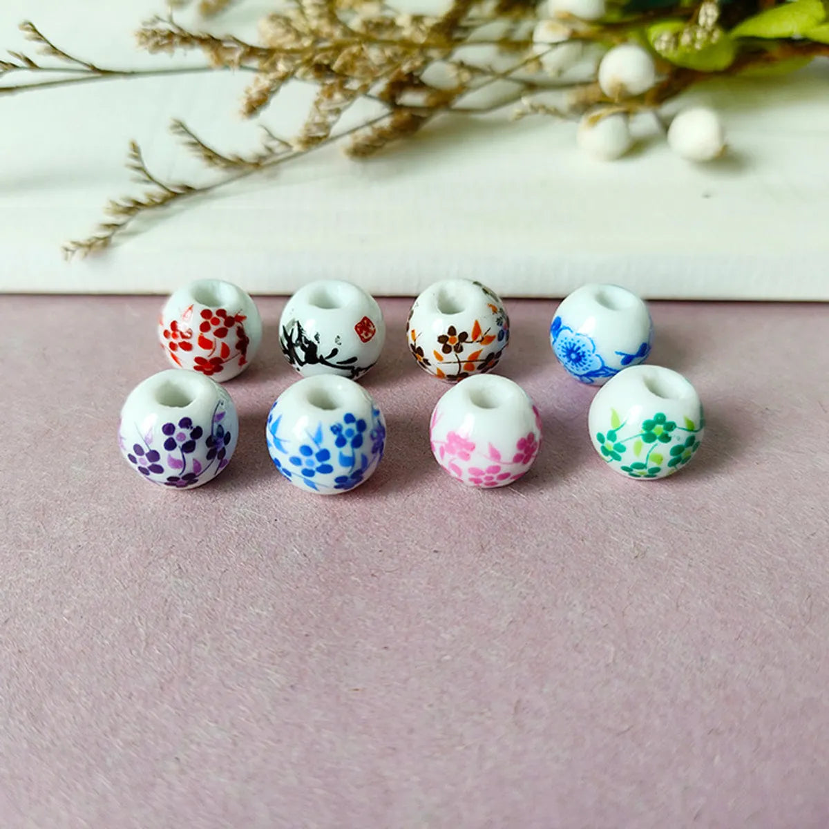 1 Piece Diameter 8mm Ceramics Floral Beads