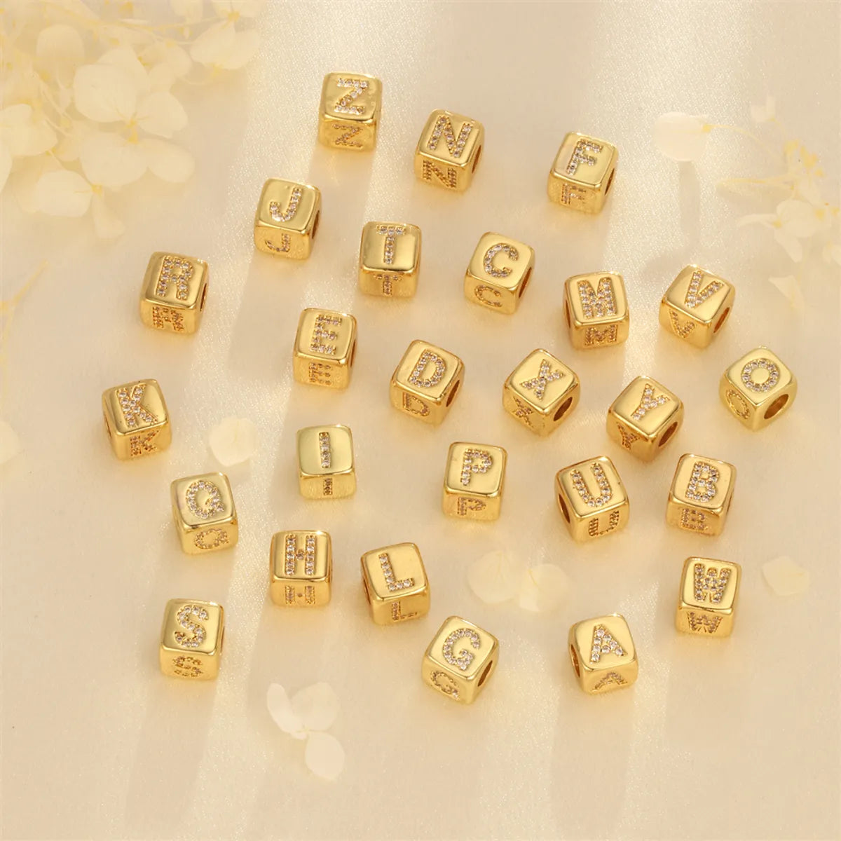 1 Piece Diameter 9mm Copper Zircon 18K Gold Plated Letter Polished Beads Chain