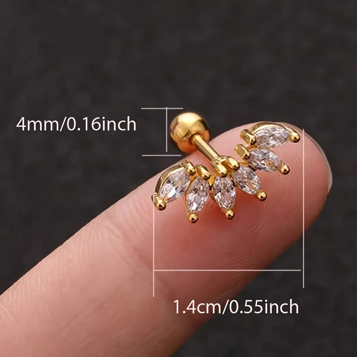 1 Piece Ear Cartilage Rings & Studs Basic Modern Style Simple Style Leaves 304 Stainless Steel Inlay Zircon 18K Gold Plated Ear Cartilage Rings & Studs