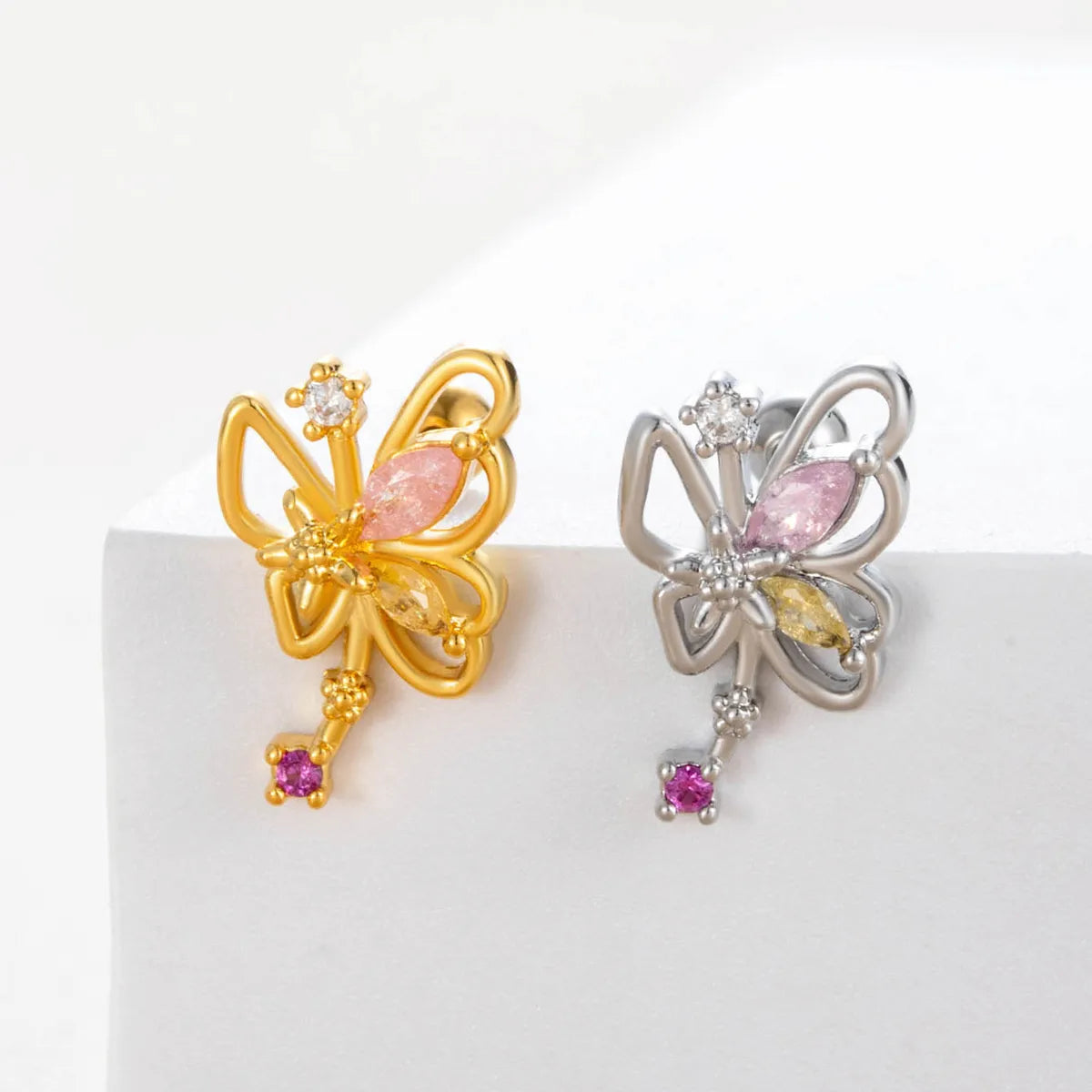 1 Piece Ear Cartilage Rings & Studs Casual Classic Style Butterfly Copper Inlay Zircon Ear Cartilage Rings & Studs