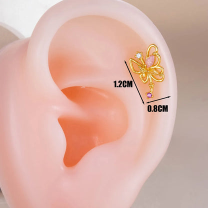 1 Piece Ear Cartilage Rings & Studs Casual Classic Style Butterfly Copper Inlay Zircon Ear Cartilage Rings & Studs