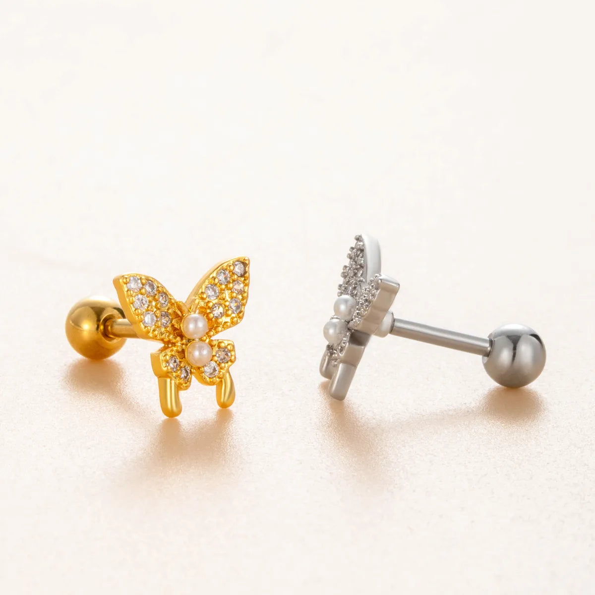 1 Piece Ear Cartilage Rings & Studs Casual Classic Style Butterfly Copper Inlay Zircon Ear Cartilage Rings & Studs