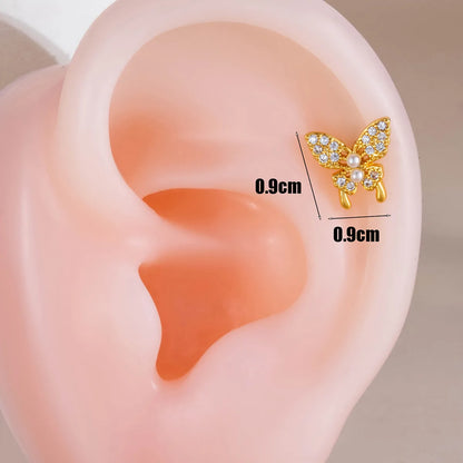 1 Piece Ear Cartilage Rings & Studs Casual Classic Style Butterfly Copper Inlay Zircon Ear Cartilage Rings & Studs