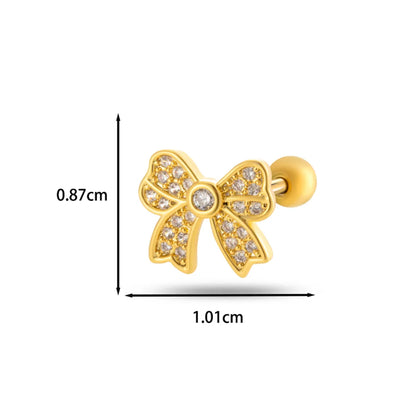 1 Piece Ear Cartilage Rings & Studs Casual Classic Style Korean Style Butterfly Bow Knot Copper Inlay Zircon