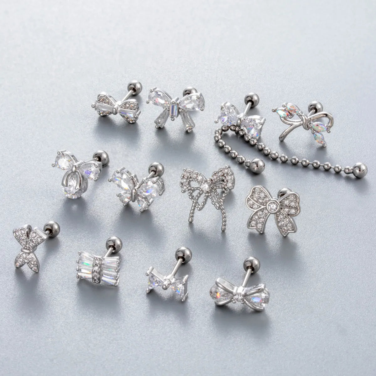 1 Piece Ear Cartilage Rings & Studs Casual Classic Style Korean Style Butterfly Bow Knot Copper Inlay Zircon