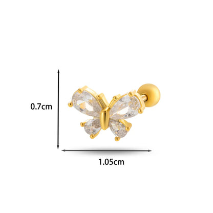 1 Piece Ear Cartilage Rings & Studs Casual Classic Style Korean Style Butterfly Bow Knot Copper Inlay Zircon